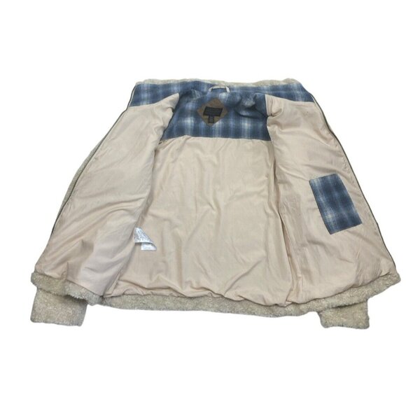 *PENDLETON Jacket Womens Medium Sherpa Fleece Full Zip Plaid Lining Fuzzy Coat - Picture 3 of 8